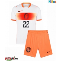 Camiseta Países Bajos Denzel Dumfries #22 Visitante Equipación para niños Mundial 2026 manga corta (+ pantalones cortos)